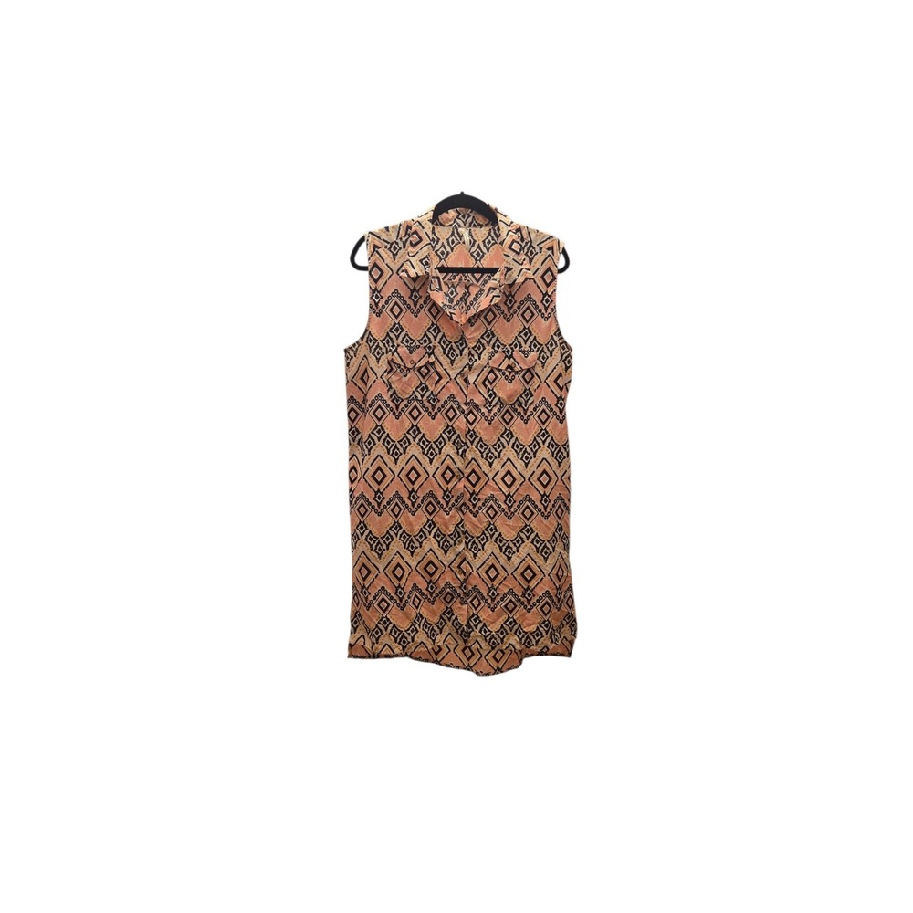 Live 4 Truth Peach Geometric Ikat Sleeveless Button Down Tunic Dress Large